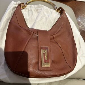 Versace Brown Leather Hobo Bag with Gold Accents